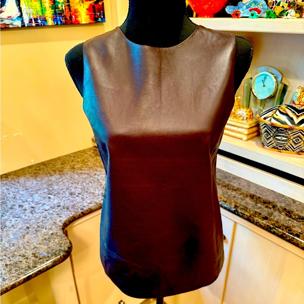 Vince Dark Brown Leather Tank Top